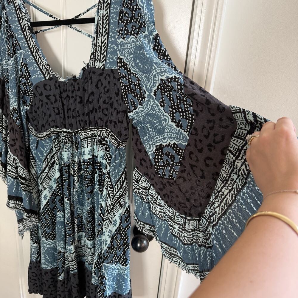 Free People Heart Of Gold Mini Dress Boho Flare Sleeves Women’s Size Small - Picture 6 of 16